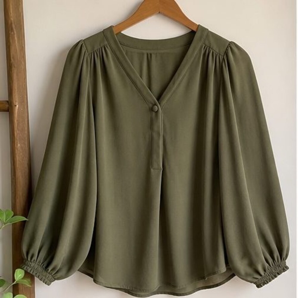 Olive Puff Sleeve Top